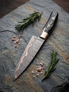 THEWIZ CRAFTS Damascus Steel <b>Kitchen</b> Chef Knife Strong Durable Blade Handmade Eco-Friendly Dishwasher Safe Right Hand Leather - Product Image 1