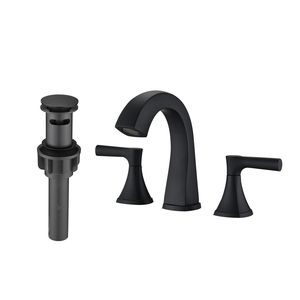 Rubinetto da Bagno Nero Opaco a Due Maniglie con 3 Fori e Gruppo Scarico, Rubinetteria per Lavabo da Bagno a Montaggio Ampio - Product Image 1
