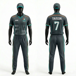 Tenue de cricket pour hommes, tissu polyester respirant de qualité supérieure 180 GSM, design à panneaux bleu marine et turquoise, logo personnalisé par sublimation - Product Image 2