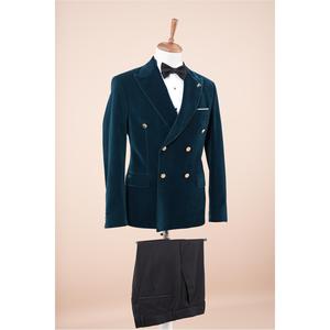 Abito da uomo smoking da sposo con bottoni in velluto oro stile italiano pantaloni giacca Slimfit papillon-verde - Product Image 2