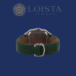 LOISTA Montre mécanique de luxe, boîtier rectangulaire en or blanc, lunette sertie de diamants, bracelet en cuir, cadran analogique, 38 mm, unisexe - Product Image 4