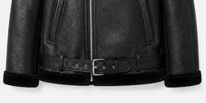 Veste en cuir pour homme, coupe ajustée, col rabattu avec fermeture éclair en fausse fourrure - Product Image 3