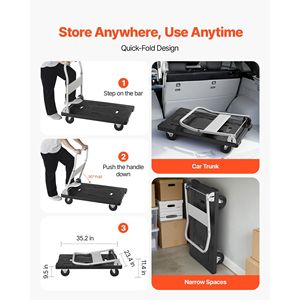 Carrello Pieghevole con Capacità di 300 kg, Ruote Girevoli a 360°, Piattaforma Mobile, Carrello a Mano con Piano Piatto - Product Image 4