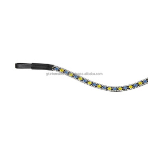 Diadema de cuero genuino de vaca para caballos con cristales de lujo y pedrería brillante a precio económico. - Product Image 6