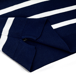 Pull en maille rayé bleu marine pour homme, col montant, coupe droite, manches longues, style nautique, idéal pour l'automne - Product Image 6
