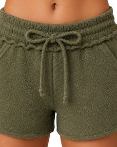 Shorts décontractés pour femmes en coton doux vert olive, shorts de plage d'été, taille élastique, mini-shorts confortables et tendance - Product Image 5