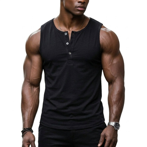 Men's Sleeveless Henley Tank <b>Top</b> Urban Streetwear Muscle Fit Stylish Casual Wear Wholesale Customizable Design Tank <b>Tops</b> For Men - Product Image 2
