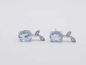 Boucles d'oreilles en argent sterling avec pierre précieuse ovale en aquamarine et zircon, bijoux naturels faits à la main, cadeau élégant pour femmes - Product Image 5