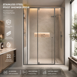 Porte de <span class=keywords><strong>douche</strong></span> encadrée à une seule ligne avec deux panneaux fixes et un <span class=keywords><strong>axe</strong></span> pivotant pour usage commercial - Vente en gros fournisseur - Product Image 1