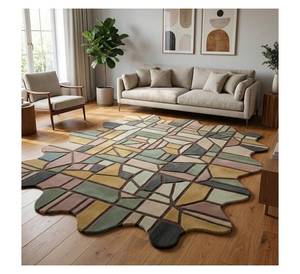 Large Scale Multi-Color <b>Block</b> Design Non-Slip Soft Plush Rug Custom Geometric Irregular <b>Shape</b> Area Rug Hand-Tufted Abstract - Product Image 3