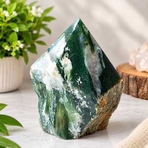 Tour de cristal d'agate mousse naturelle, obélisque brut de forme libre pour la décoration intérieure, la méditation et la guérison, vente en gros, fabricant - Product Image 5