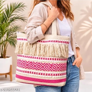 Bohemian Cotton <b>Tote</b> <b>Bag</b> <b>With</b> Tassel Geometric Pattern <b>Zip</b> Closure Women's Beach Handbag Casual Large Capacity Ready to ship - Product Image 5