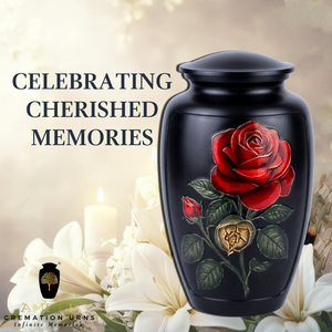 Urna Funeraria de Estilo Europeo con Rosa Negra y Diseño Floral Rojo para Cenizas de Adultos, Ecológica y Personalizable - Product Image 6