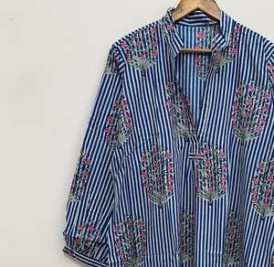 ชุดเดรสผ้าฝ้ายทำมือ ลายดอกไม้สีฟ้า แขนยาว - Product Image 3