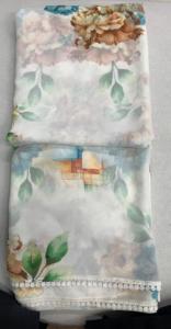 Sari de Georgette con estampado de señales, exquisito sari blanco de Georgette sintética con sinfonía floral y delicados detalles geométricos en lavanda. - Product Image 6