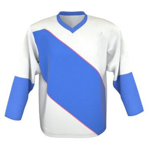 เสื้อฮอกกี้น้ำแข็งแบบซับลิเมชั่นสั่งทำพิเศษ PUFFIN SPORTS OEM ODM สำหรับผู้ชาย ลายทาง คอวี แขนเสื้อระบายความชื้น ผลิตจากโพลีเอสเตอร์ - Product Image 4