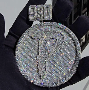 925 <b>Silver</b> Custom <b>Initial</b> Letter Medallion Pendant Iced Out Moissanite Diamond Hip Hop <b>Necklace</b> Charm Luxury Jewelry Gift - Product Image 1