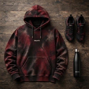 Custom Red <b>Black</b> Tie Dye Hoodie Men's Pullover <b>Sweatshirt</b> Acid Wash Streetwear Hooded <b>Sweatshirt</b> With Logo - Product Image 4