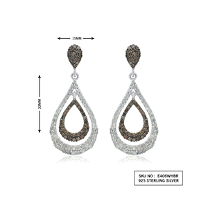 1.59 Cttw Round Cut White & Brown Natural Diamond Drop Dangle <b>Earrings</b> for Women in 925 Sterling Silver, Screw <b>Back</b>, Prong Set - Product Image 2