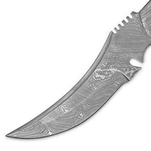 Cuchillo Bowie de hoja fija de Damasco con filo recto para supervivencia al aire libre, funda de cuero premium, camping, bushcraft, OEM, venta al por mayor a granel - Product Image 3