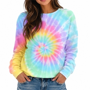 Sweat-shirt tie-dye pour femme, col rond, manches longues, motif arc-en-ciel, pull tricoté décontracté, vêtement de printemps, coupe confortable - Product Image 1