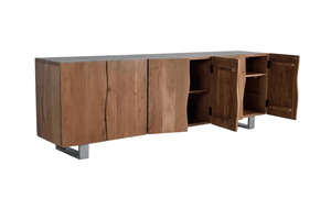 ตู้ข้างไม้สักแท้สไตล์เรโทร ดีไซน์ขอบธรรมชาติ บานประตูขนาดใหญ่ ตู้เก็บของสำหรับห้องนั่งเล่น - Product Image 2