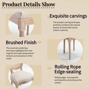 Chaises de salle à manger de style campagnard français, lot de 2, rembourrées avec dossier en rotin naturel, techniques de sculpture au fil métallique D - Product Image 3