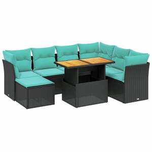 Set di divani da giardino in polyrattan nero da 8 pezzi con cuscini, eleganti mobili da esterno - Product Image 2