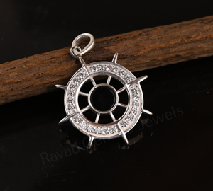 Colgante de Plata 925 con Baño de Rodio y Gema de Ónix Negro de 5mm, Diseño de Timón de Barco Cristiano, Joyería Unisex, Regalo - Product Image 1