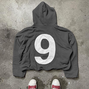 Sweat à capuche court surdimensionné pour homme, en coton, avec ourlet brut, broderie et patchs, style streetwear, personnalisable avec logo OEM - Product Image 3