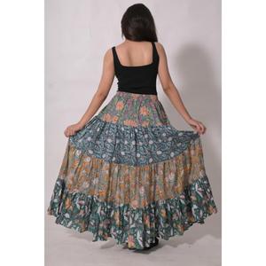 Jupe longue maxi en coton patchwork faite à la main, imprimé floral, style bohème, ethnique indien, pour festival, été, design plissé - Product Image 4