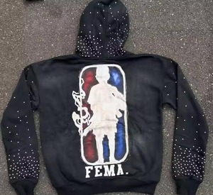 Vente en gros de sweats à capuche personnalisés pour hommes, effet délavé à l'acide, avec strass, 100% coton molletonné, streetwear, fabricant OEM ODM - Product Image 2