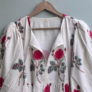 Robe midi décontractée pour femme, toutes saisons, en coton tissé 100%, unie, à manches courtes, taille empire, style babydoll, coupe ample, col en V - Product Image 3