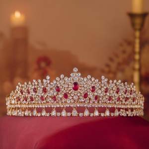 Ruby Surya Chandra Bridal Wedding Tiara Crown Hair Jewelry Set with Diamond Rhinestone - Product Image 3