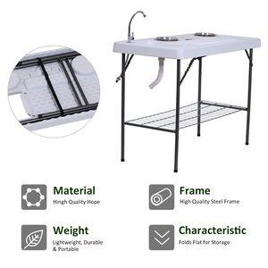 Tavolo da Campeggio con Lavello e Rubinetto, Lavabo Quadrato in Acciaio Inox per Pulizia Pesce, Camera da Letto, Cucina, Esterno, Pieghevole, Pannello Elegante - Product Image 4
