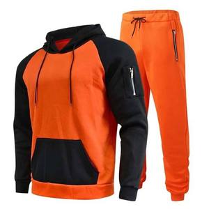 Nouveauté : Sweat-shirts à capuche imprimés grande taille contrastants orange et noir, 2 pièces, vêtements de sport pour la gym, l'entraînement, le jogging, l'hiver, en coton - Product Image 1