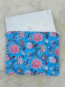 Handmade Quilted Cotton Laptop Sleeve Bag Boho Vintage Style Travel Case Zipper Closure Various Block Printed Designs Available - Product Image 3