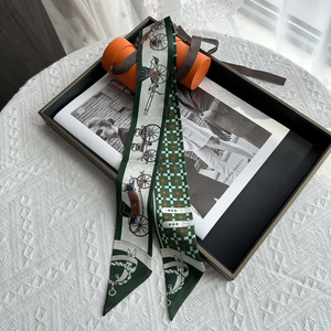 5 * 90 cm Foulard en soie sergé pour femme, motif calèche citrouille classique nordique, ruban décoratif pour sac - Product Image 6