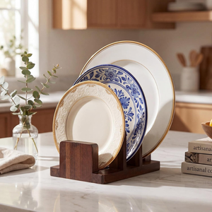Wholesale Natural Acacia Wooden Cutting Board Holder Organizer <b>Rack</b> for Lids, <b>Dish</b>, Plate, and Cookbook from Vietnam - Product Image 3