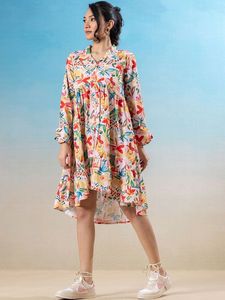 Women Lady Chiffon Spring Dresses Floral Printed Shirt Collar Long Sleeve Button New Fashion Elegant Floral Print Midi Loose - Product Image 4
