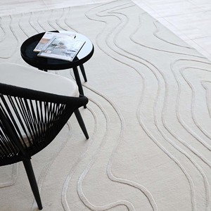 Luxury Ivory Textured Area Rug Hand Tufted Wavy Line Carpet Wool Viscose Modern <b>Floor</b> Mat for Living Room Decor Cozy Elegance - Product Image 6