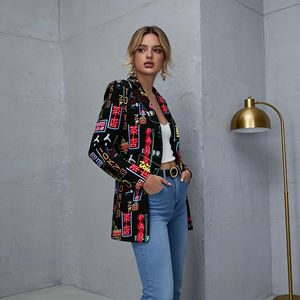 Offre Spéciale sur le Blazer Femme Tendance à Imprimé Graffiti Temu, Col Revers Ouvert, Manteau Décontracté, Vêtement d'Extérieur Chic pour le Bureau et la Ville - Product Image 2
