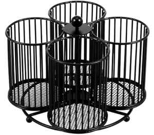 Porta Cubiertos Giratorio de Metal Negro, Organizador de Cuchillos, Tenedores y Cucharas de 360 Grados, Soporte de Almacenamiento de Utensilios de Cocina con Base de Madera - Product Image 5