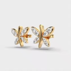 High Quality Butterfly Shape Round Diamond <b>Stud</b> <b>Earrings</b> 14K Gold Setting Elegant Sparkling Jewelry Available Bulk Quality - Product Image 2