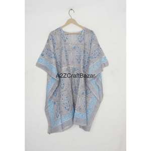 Vestido Kaftán Midi de Algodón 100% Hecho a Mano para Mujer, Romántico, Vintage, con Estampado Floral, Cuello en V, Manga Corta, Ecológico y Transpirable - Product Image 1