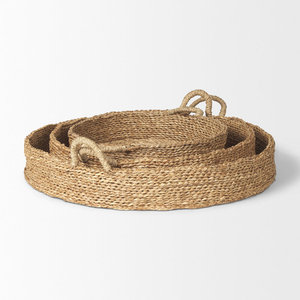 Juego de 3 bandejas decorativas de fibra natural tejidas a mano para servir y exhibir bandejas - Product Image 2