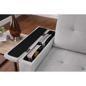 Divano Sezionale Reversibile Ashlyn II 84'' L in Tessuto Grigio Intrecciato con Chaise Longue, Portabicchieri e Porte di Ricarica - Product Image 6