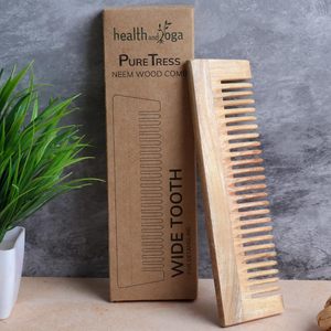 HealthAndYoga Pure Tress Neem Wood Wide Tooth Hair <b>Comb</b> 100% Natural Organic Handmade Wooden <b>Comb</b> for Healthy Hair - Product Image 1