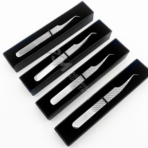 Pince à épiler antistatique RMI en acier inoxydable à pointe coudée à 45 degrés, longueur 10 mm, pour extensions de cils, avec poignée diamantée, emballage individuel noir - Product Image 5