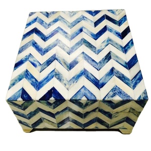 Caja de hueso de madera con ZigZag azul, caja decorativa hecha a mano con diseño marroquí, joyería con incrustaciones de hueso de alta calidad con colores personalizados - Product Image 1